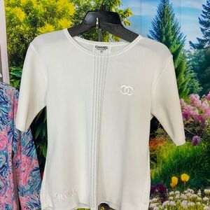CHANEL Ivory Short Sleeve blouse top vintage 1996 #1300